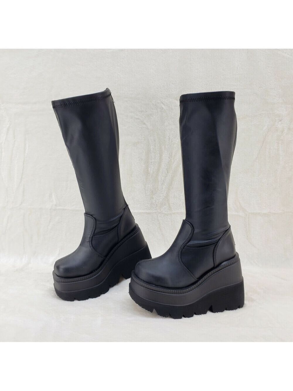NIB Shaker 65WC Wide Calf Stretch Matte Platform 4.5" Wedge Heel Knee Boots NY - Picture 2 of 9